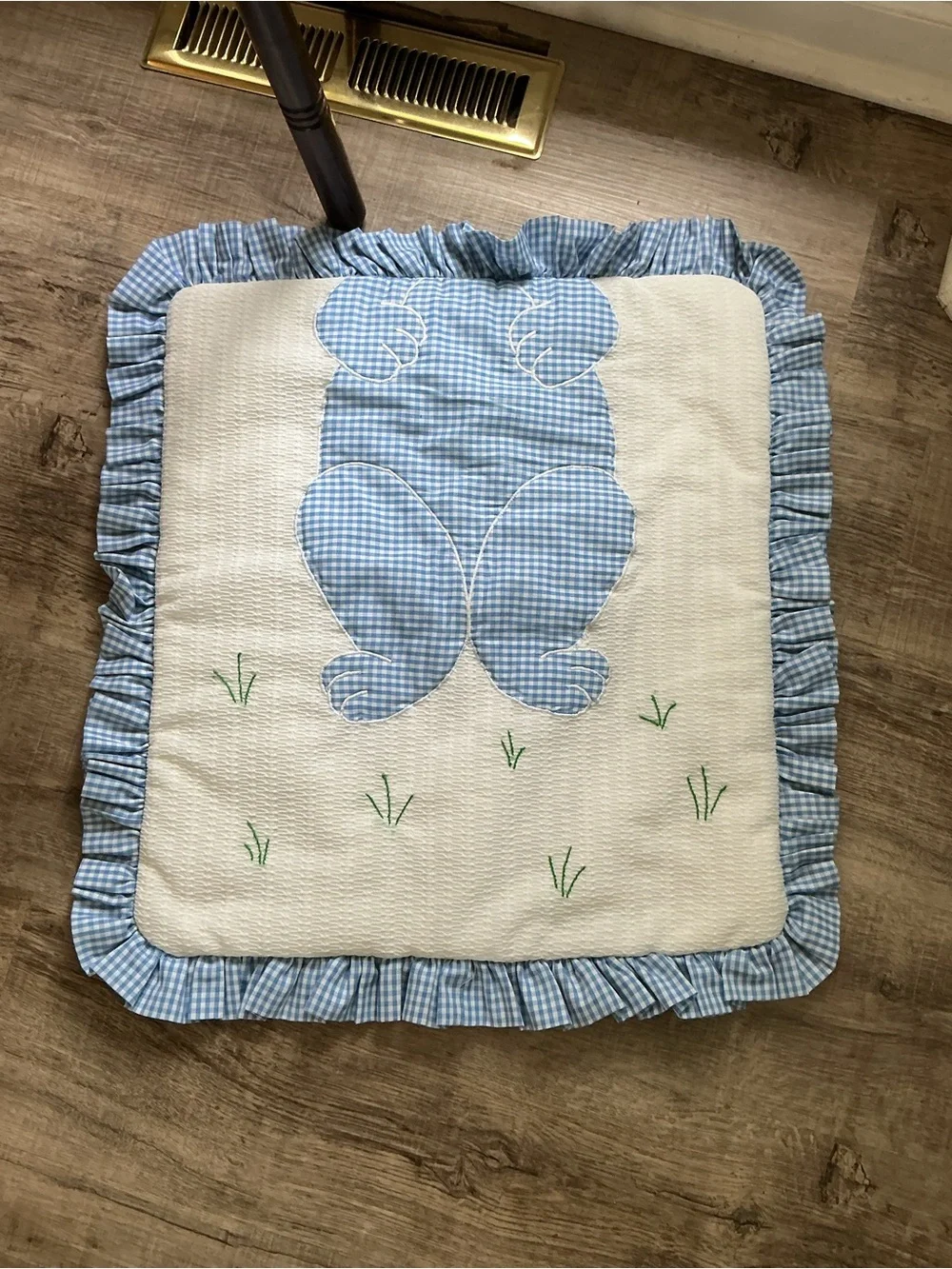 Blue Gingham Bunny Appliqué Baby Quilt adorable handmade 22x24